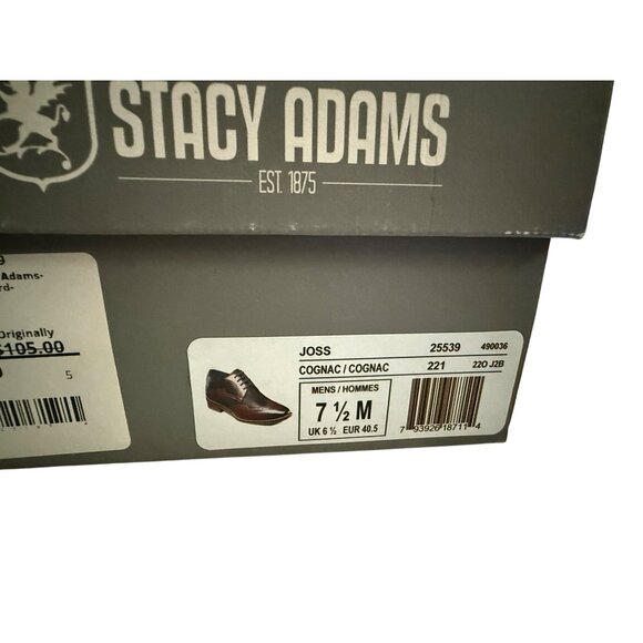 Men's 7.5M Stacy Adams Joss Wingtip Oxford Dress Shoes Modern Cognac 25539-221 - Picture 9 of 16